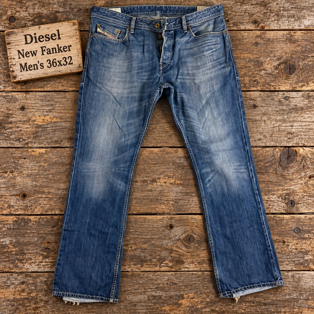 Diesel New Fanker Mens 36x32 Regular Slim Bootcut Blue Jeans Wash 0801Z